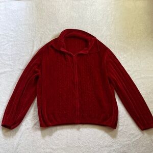 Red Chenille Zip-Up Sweater
